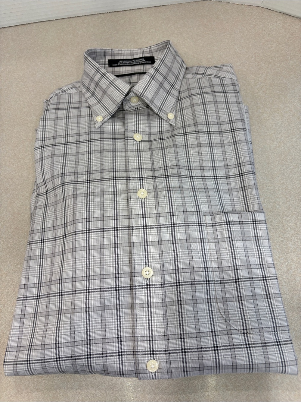 Kirkland Signature Gray and White Plaid Button-Down Dress Shirt